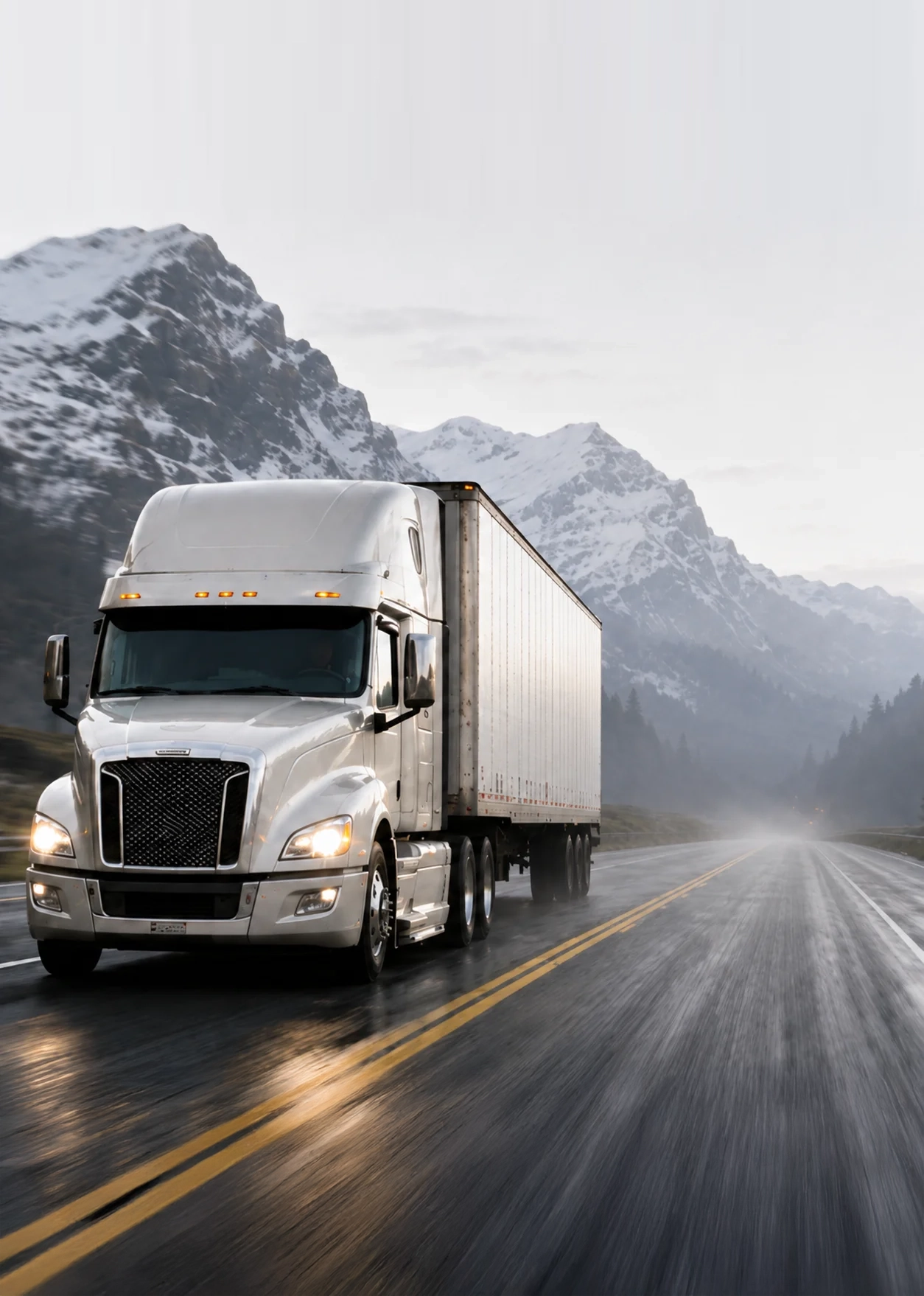 Semi truck driving on road